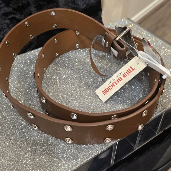 True Religion Brown Studded Horseshoe Logo Belt main image 7
